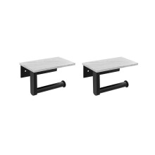 2x Marmeren toiletrolhouder met plankje, toiletrolhouder voor wandmontage in badkamerkastje, decoratief.