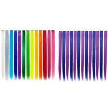 13 stuks gekleurde clip-in haarextensies met feestelijke highlights (55 cm+) & 13 stuks regenboogkleurige