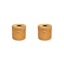 2x Rotan tissuebox met deksel voor het opbergen van een enkele rol toiletpapier.