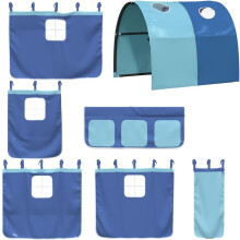 vidaXL Cortinas para Camas Altas, poliéster azul, com túnel e 3 bolsos