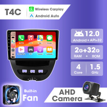 Autoradio 2 Din avec CarPlay et Android Auto, Navigation GPS et Vidéo, 2G+32G pour Peugeot 107 Toyota Aygo Citroën C1