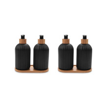 14Oz Glass Soap Dispenser with Wooden Tray, 4 PCS Hand and Dish Soap Dispenser Set, Kitchen Bathroom