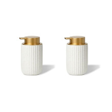 2X Speckled Matte White Ceramic Foam Soap Dispenser, 350ml Refillable Pump with Golden Top, Elegant