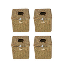 4-delige vierkante tissuebox van zeegras - Decoratieve geweven papieren houder/servetdispenser - Tissuebox