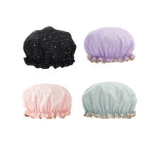 4 Pack Waterproof Reusable Shower Cap, Elastic Bathing Shower Hat Double Layers Bathing Hair Cap Bath