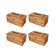 4X Paper Rack Rattan Tissue Box Elegant Home Decoration Handmade Desktop Tissue Container Napkin Storage