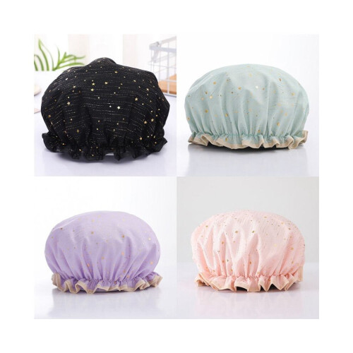 4 Pack Waterproof Reusable Shower Cap, Elastic Bathing Shower Hat Double Layers Bathing Hair Cap Bath 1