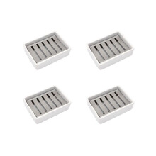 4x Keramische zeepbakjes, roestvrijstalen zeephouders voor badkamer en douche, dubbellaags met afvoer.