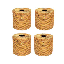 4x Rotan tissuebox toiletpapierhouder met deksel, decoratieve houder voor het opbergen van een enkele