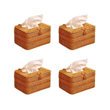 4X Rectangle Paper Rack Rattan Tissue Box Elegant Home Decoration Handmade Desktop Tissue Container