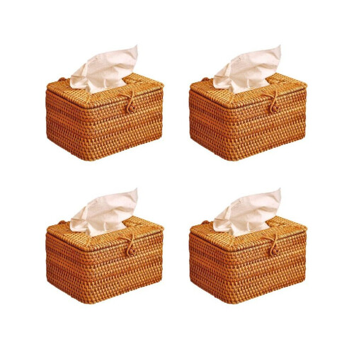 4X Rectangle Paper Rack Rattan Tissue Box Elegant Home Decoration Handmade Desktop Tissue Container