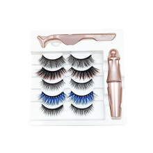 Set van 5 paar magnetische nepwimpers in verschillende kleuren, inclusief waterdichte eyeliner en pincet.