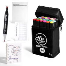 Nicetrue Marqueurs Twin Tip à base d'alcool, Lot de 24 Couleurs, Pigments Riches et Séchage Rapide pour Dessin et Coloriage
