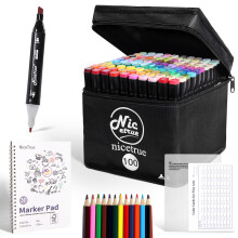 Nicetrue Marqueurs Twin Tip à base d'alcool, Lot de 100 Couleurs, Pigments riches et séchage rapide pour loisirs créatifs