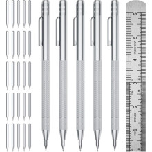 Set van 5 wolfraamcarbide kraspennen, metaalkrasgereedschap met 25 vervangende markeerpunten en stalen