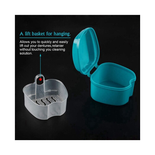 4X Denture Case, Denture Cup with Strainer, Denture Bath Box False Teeth Storage Box with Basket Net 2