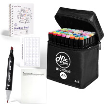 Nicetrue Marqueurs Twin Tip à base d'alcool, Lot de 48 Couleurs, Pigments riches et séchage rapide pour dessin et coloriage