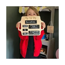3X First Day of School Sign - Reusable Memory Photo Board with Handles Back to School Starting School