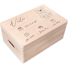 Creative DECO, caixa de arrumação de memórias personalizada, madeira natural, para bebés e crianças