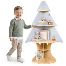 Scaffale angolare in legno - Mamabrum - 3 ripiani - 4 scomparti aperti - 122 cm di altezza - 30 x 30 x 122 cm - A partire da 3 anni