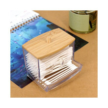 2x Wattenstaafjeshouder, wattenstaafjesdispenser, decoratieve opbergdoos voor op de badkamertafel, transparant