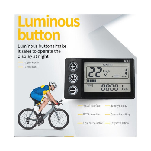 S866-controllerpaneel met dashboard, 36V 350W sinusgolfcontroller en LCD-display voor elektrische fietsen 2