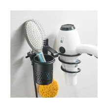 2X Hair Dryer Holder with Cup Households Rack Hair Blow Dryer Shelf Metal Wall Mount Gold Hair Dryer