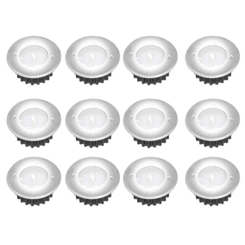 (12pcs, White Light) Solar-Powered Stainless Steel LED Deck Lights