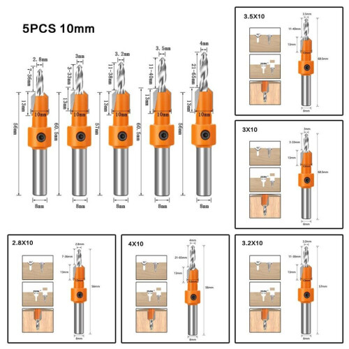 5pcs Drill Bit Set Carbon Steel Woodworking Countersink Router Ank Countersink Drill Bit Woodworking 1