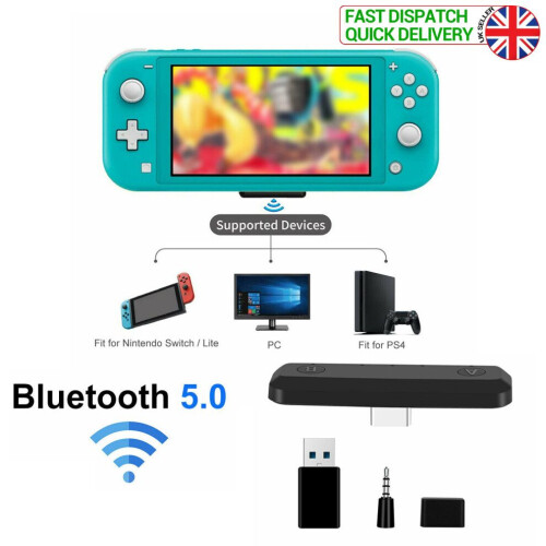 Bluetooth 5.0-adapter voor Nintendo Switch/Lite, PS4 en pc. HIFI-audiotransmitter UK. 1