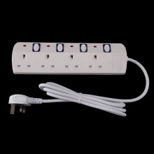 4 WAY Switched Mains Extension Lead Plug Socket Individual Switch 2M
