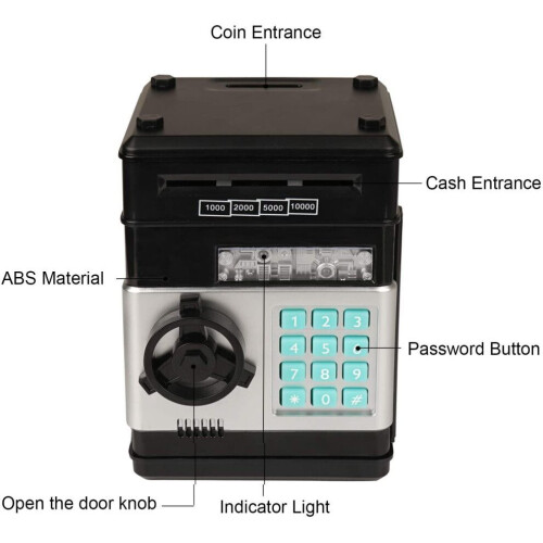 Electronic Piggy Bank Mini Auto Scroll Cash Safe Box For kids (Black) 1