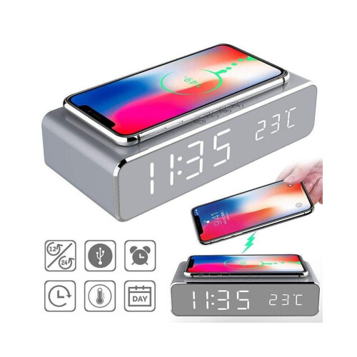 Led Display Wireless Charger Desk Bedside Table Alarm Clock 1