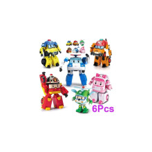 6 stuks Academy Robocar speelgoed: Poli, Roy, Amber, Robot, Mark, Bucky, Transformers Robotauto