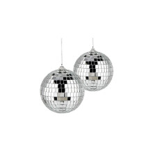 Set van 2 spiegelbollen, 10 cm zilveren discobal, reflecterende spiegelbal, glazen spiegel, glitterbal,