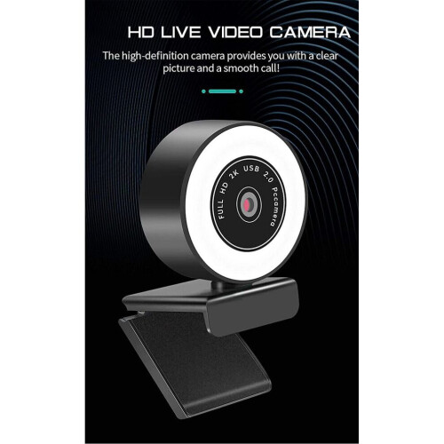 KKCDBH Webcam HD 1080P met microfoon, ringlamp, USB Pro computerwebcam, videocamera voor Mac 2