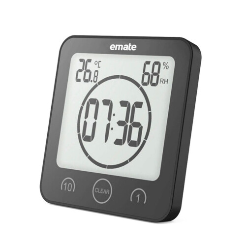 (Black) Bathroom Waterproof Digital Clock Timer Alarm