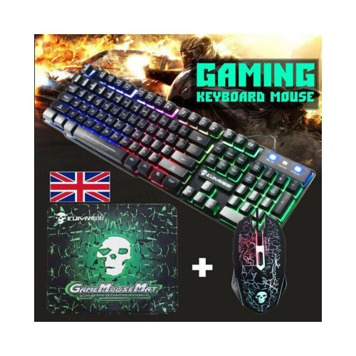 Rainbow T6 Backlight USB Wired Gaming Keyboard and Mouse Set For PC Laptop UK 2