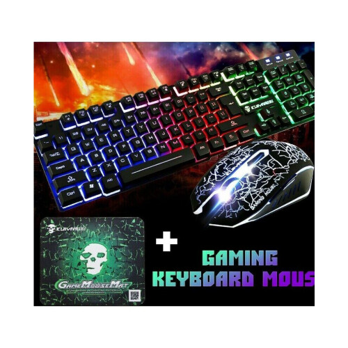 Rainbow T6 Backlight USB Wired Gaming Keyboard and Mouse Set For PC Laptop UK 1