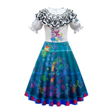 (7-8 Years) Encanto Mirabel Costume Dress Cartoons Girls Ruffle Dress Party Dresses 4-12Y