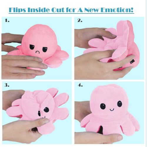 (Light Pink-Dark Pink) Octopus Plushie Reversible Double-Sided Flip 1