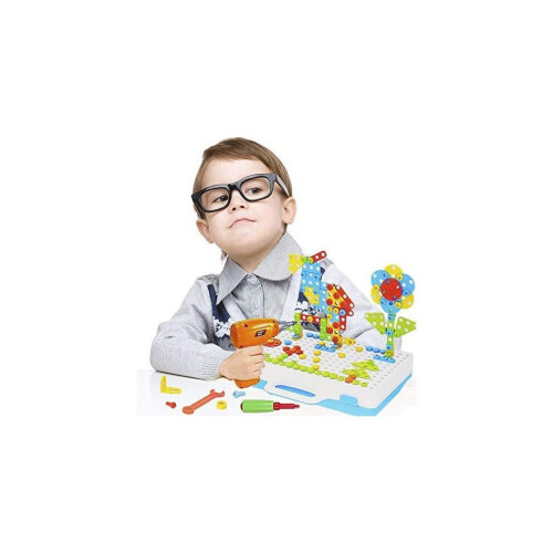 Drill Design Puzzle Creative Toys - Electric Drill Screwdriver Play Tool Building 2D 3D Models Blocks 1