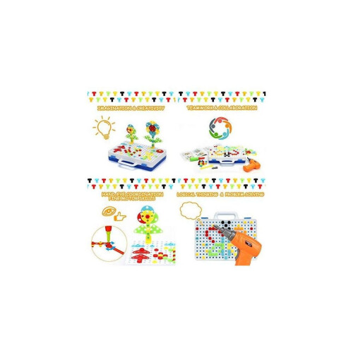 Drill Design Puzzle Creative Toys - Electric Drill Screwdriver Play Tool Building 2D 3D Models Blocks 2