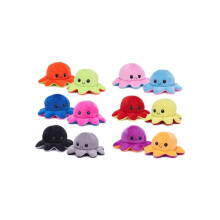 Set van 10 omkeerbare pluche octopusjes, 10 cm groot, diverse kleuren. Dubbelzijdig zacht speelgoed.