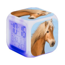 Wekker met paardenmotief, dierenwekker voor kinderen, verlichte LED-wekker met nachtlampje.
