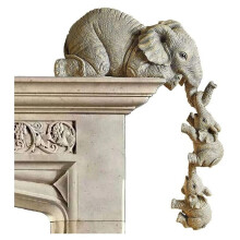 3 Set Elephant Shelf Sitter, Mother Elephant Hanging 2 Baby Elephants on the Edge, Mantelpiece Decoration,