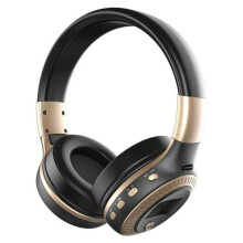 (Zwart+Goud) Hi-Fi Draadloze Bluetooth Hoofdtelefoon Over-Ear Stereo Sport Headset Oortjes VK