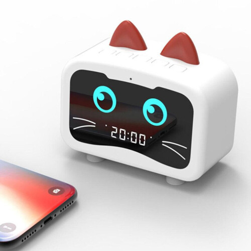 Kids Cartoon Cat Shape Alarm Clock Bluetooth Speaker LED Table Clock Bluetooth Rechargeable Mini Alarm 1