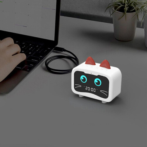 Kids Cartoon Cat Shape Alarm Clock Bluetooth Speaker LED Table Clock Bluetooth Rechargeable Mini Alarm 2