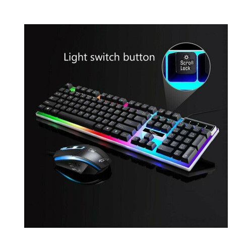 (Black) Gaming Keyboard Mouse Set Rainbow LED Wired USB For PC Laptop PS4 Xbox